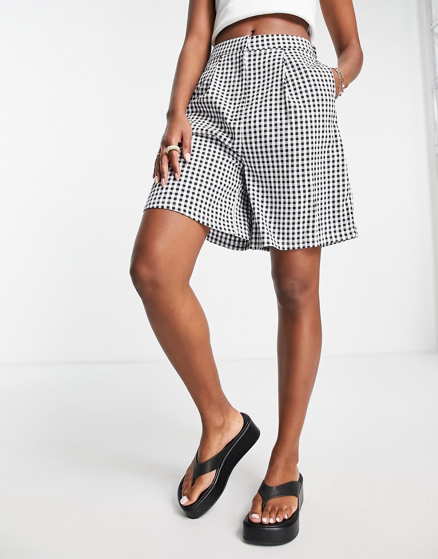Lola May longline shorts co-ord in monochrome gingham-Multi