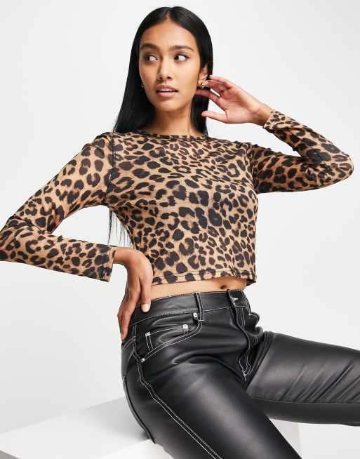 Ladies Azami Animal Print Mesh Crop Top