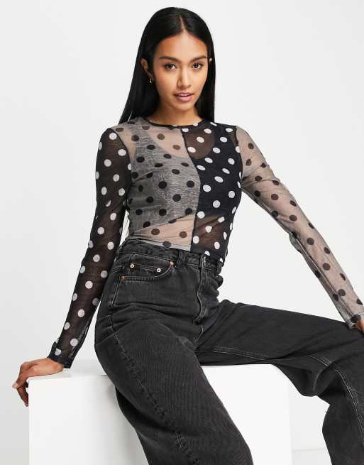 Lola May - Mesh-top med polkaprikker