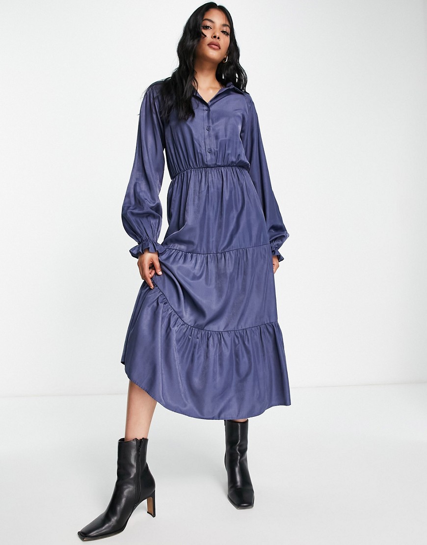 Lola May midaxi tiered shirt dress in blue