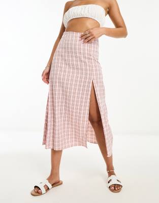 Lola May Lola May midi skirt in pink check