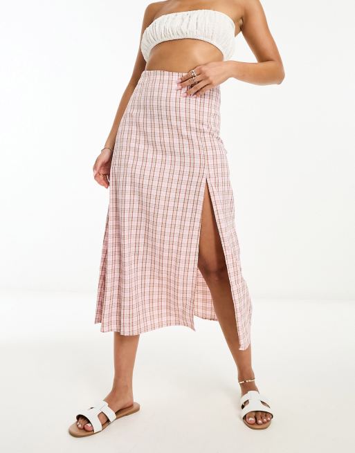 Pink check shop midi skirt