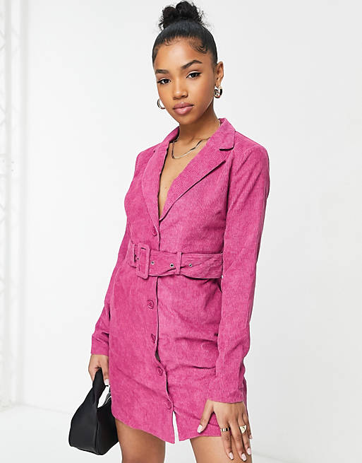 Lola May mini cord blazer dress in hot pink