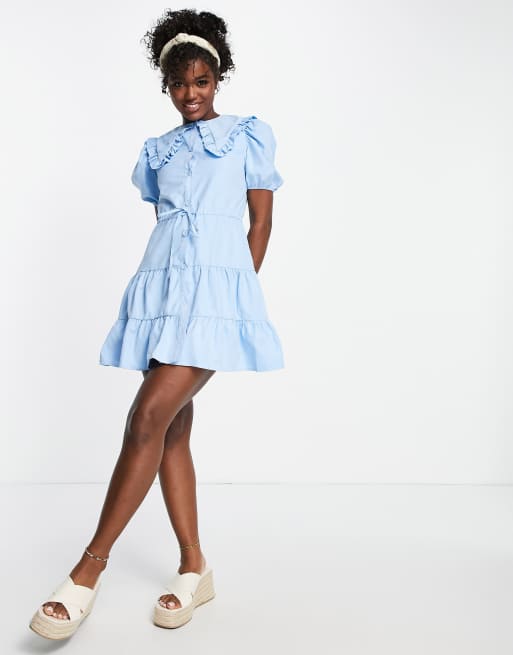 Lola May - Mini-jurk met kraagje in blauw, 4 van 4