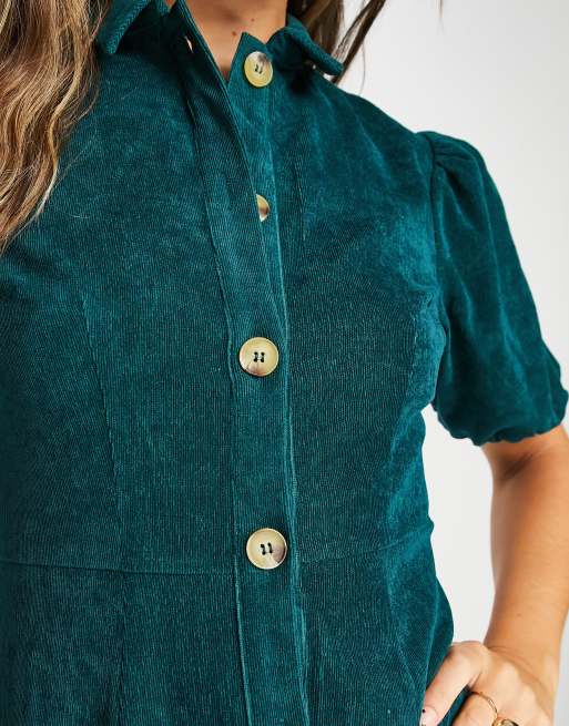 Lola May - Mini-jurk van corduroy met knoopsluiting in bosgroen, 4 van 4
