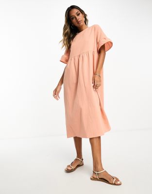 mini smock dress in peach-Orange