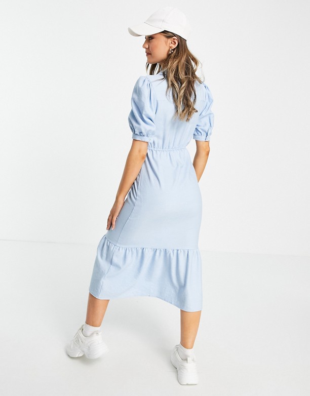  Koszt Lola May – Niebieska sukienka midi z bufkami Błękitne