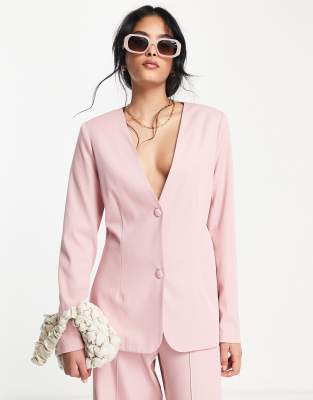 Lola May open back blazer with button detail in pink