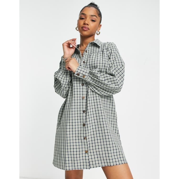 louren】stand collar check dress （Lola May open collar