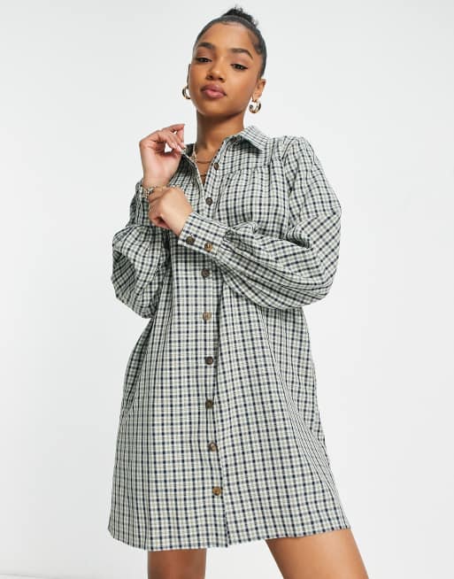 Lola May open collar shirt dress in check