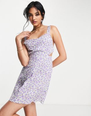 Lola May open strappy back mini dress in ditsy floral print - ASOS Price Checker