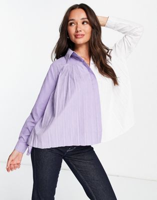 Lola May oversized pleated shirt in two-tone