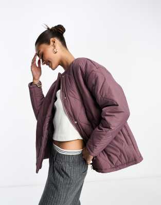 Lola May Lola May oversized quilted jacket in dusky lilac-Purple