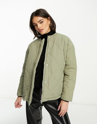 Lola May oversized quilted jacket in sage - ASOS Price Checker