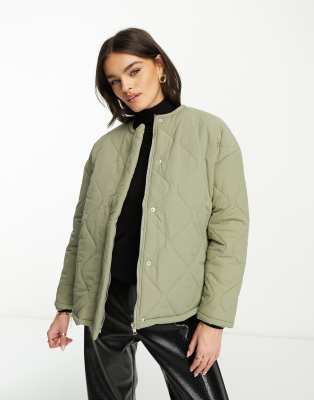 Lola May oversized quilted jacket in sage - ASOS Price Checker