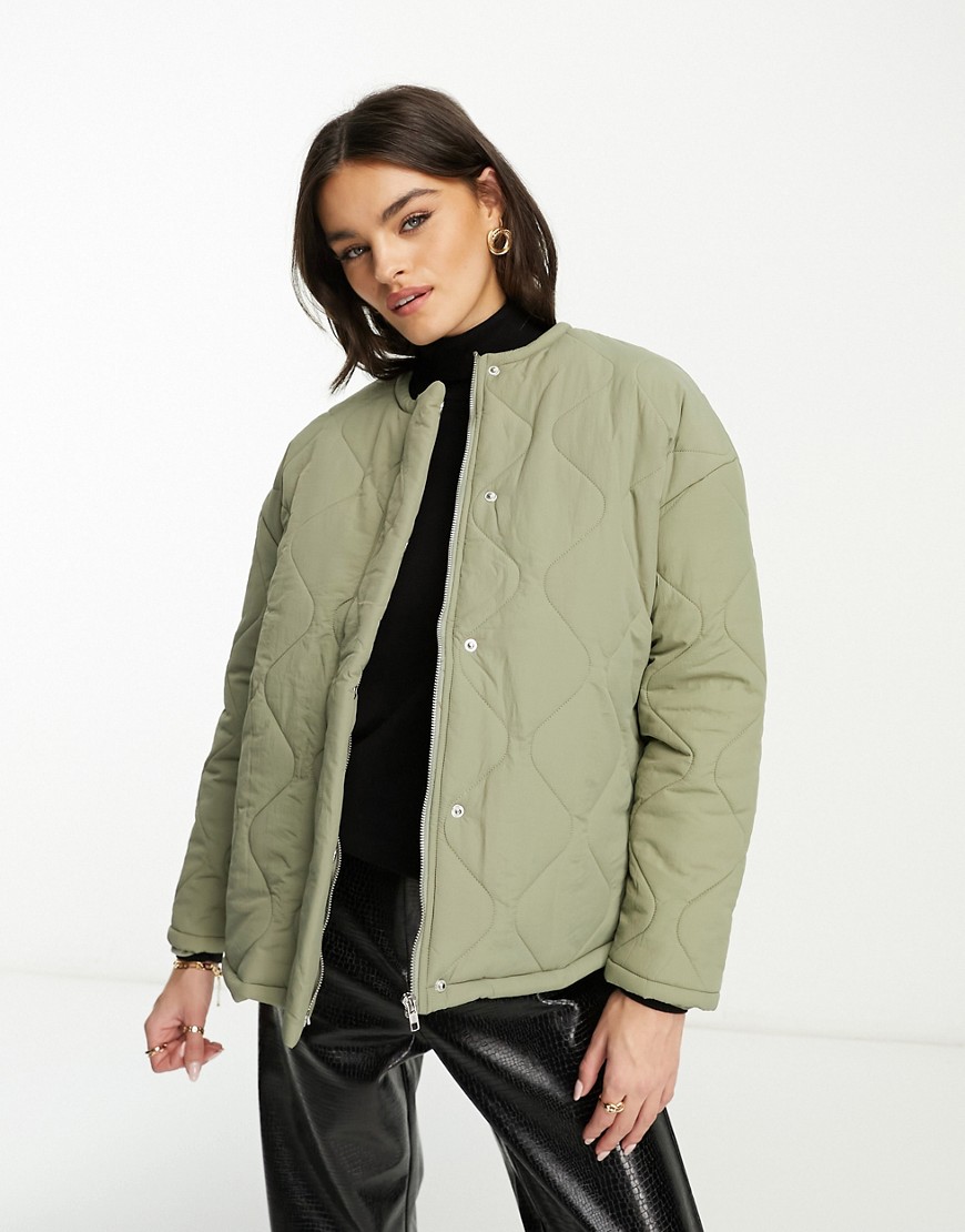 Lola May oversized quilted jacket in sage-Green