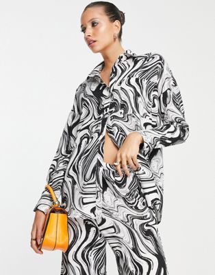 Lola May oversized shirt co-ord in mono abstract print