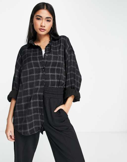 Lola May - Oversized skjorte i sorte tern
