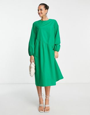 Lola May oversized smock dress with asymmetric seam detail in green - ASOS Price Checker
