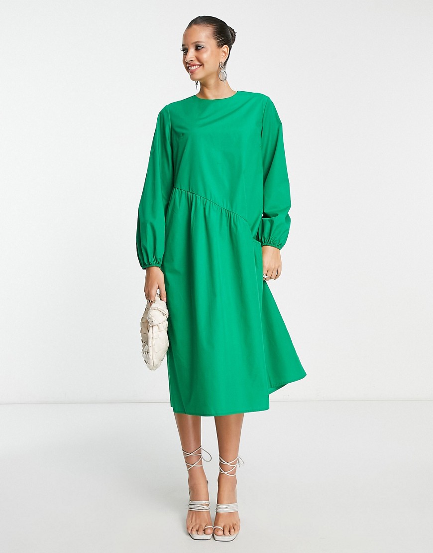 Lola May oversized smock dress with asymmetric seam detail in green