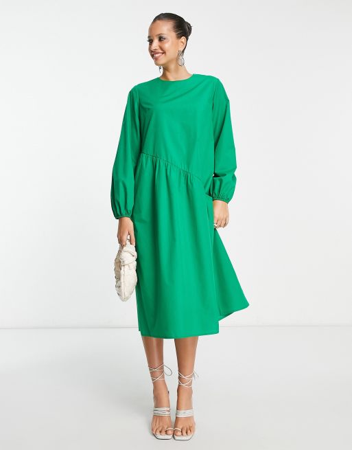 Lola May oversized smock dress with asymmetric seam detail in green | ASOS