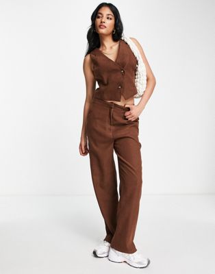 Lola May tailored trousers co-ord in chocolate brown - ASOS Price Checker