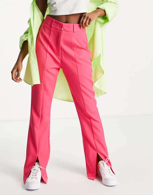Lola May - Pantalon évasé d'ensemble à taille haute fendu sur le devant