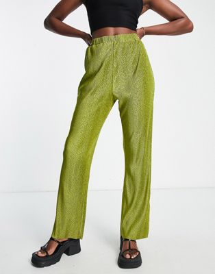 Lola May plisse trousers in chartreuse - ASOS Price Checker