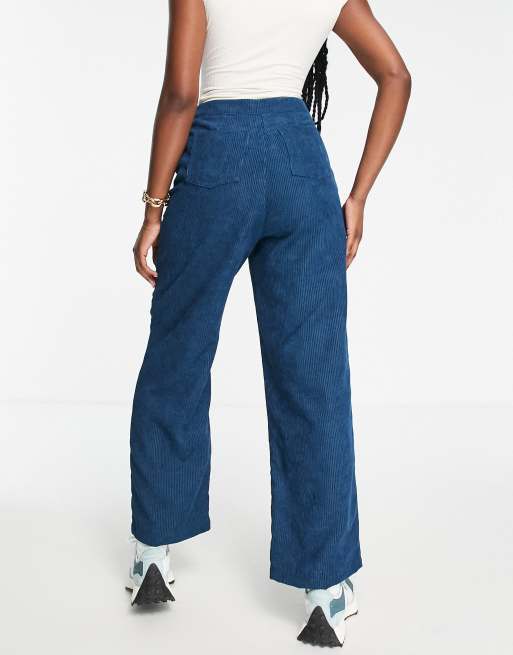 Lola May - Pantaloni in velluto a coste blu petrolio a fondo ampio, 2 di 4