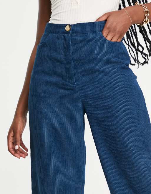 Lola May - Pantaloni in velluto a coste blu petrolio a fondo ampio, 3 di 4