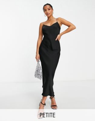 LOLA MAY PETITE Lola May Petite chain strap midi slip dress in black