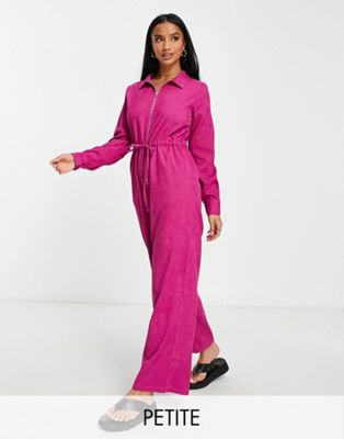 Lola May Petite cord tie waist jumpsuit in berry - ASOS Price Checker