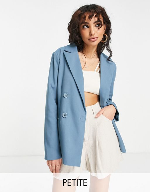 Lola May Petite double breasted blazer in blue | ASOS