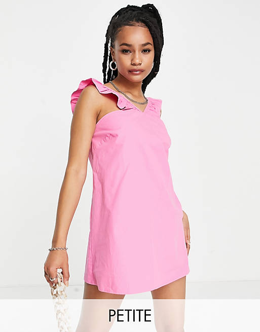 Lola May Petite frill sleeve mini dress in pink