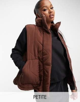LOLA MAY PETITE Lola May Petite high neck quilted gilet in chocolate brown