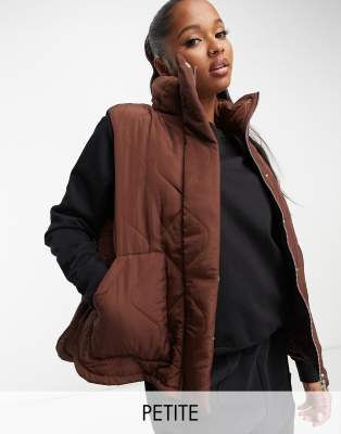 Lola May Petite high neck quilted gilet in chocolate brown