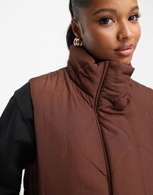 Lola May Petite high neck quilted vest in chocolate brown ASOS