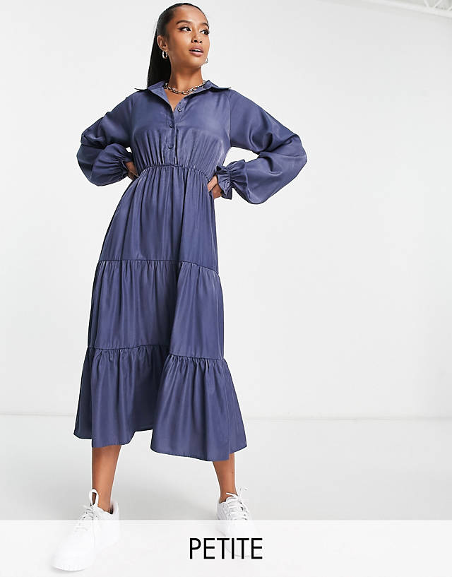 LOLA MAY PETITE - midaxi tiered shirt dress in blue