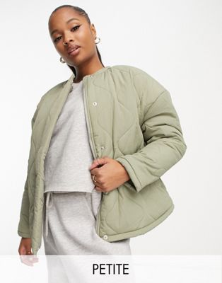 Lola May Petite Oversized Quilted Jacket In Sage-green