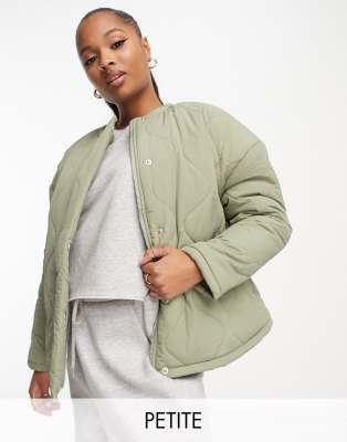 Lola May Petite oversized quilted jacket in sage-Green