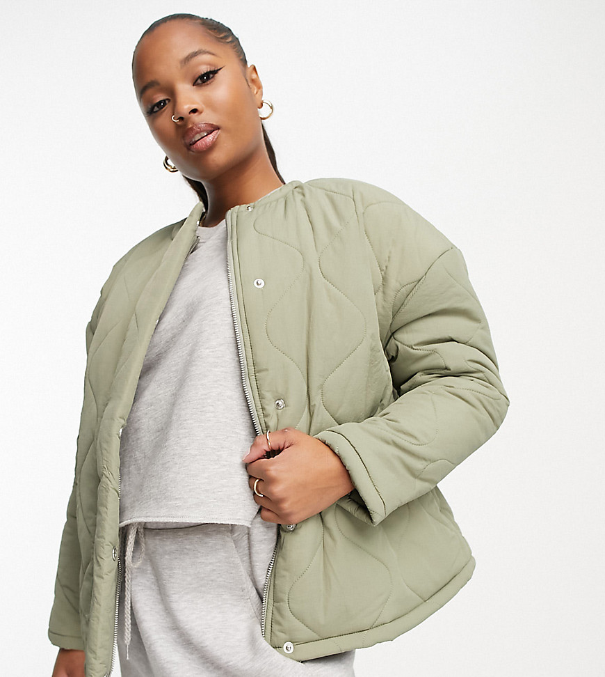 Lola May Petite oversized quilted jacket in sage-Green