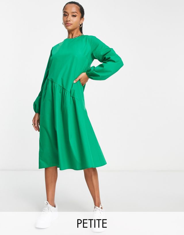 Lola May Petite oversized smock dress with asymmetric seam detail in green