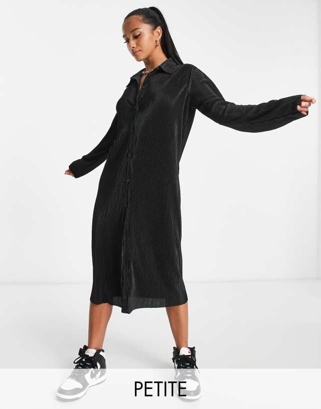 LOLA MAY PETITE - plisse midaxi shirt dress in black