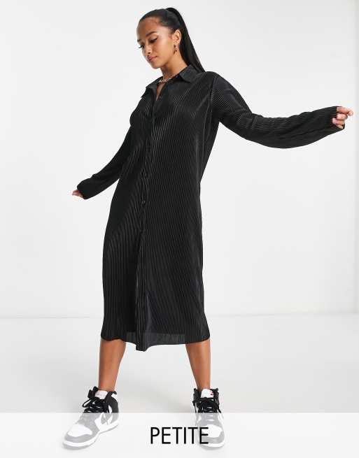 Lola May Petite - Robe chemise plissé longueur mollet - Noir