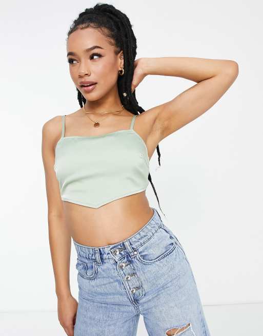 Layla White Satin Lace Up Back Crop Top