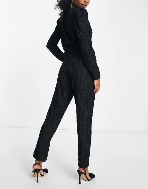 Lola May Petite textured pants in black (part of a set), 2 of 4