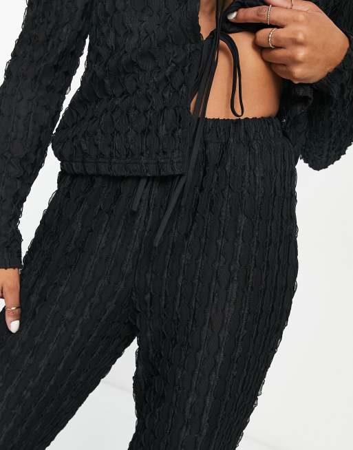 Lola May Petite textured pants in black (part of a set), 3 of 4