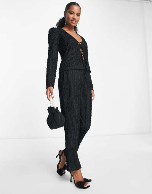 Lola May Petite textured pants in black (part of a set), 4 of 4