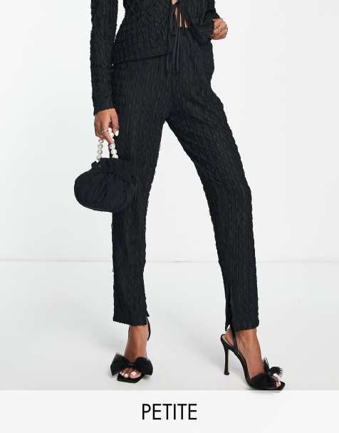 Lola May Petite textured trousers co-ord in chocolate black