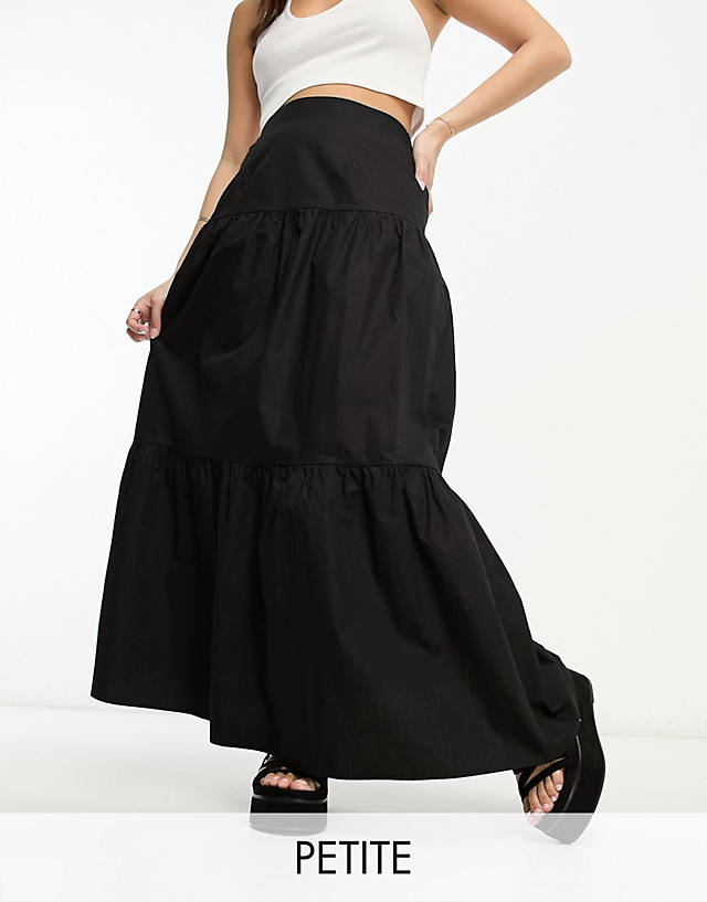 LOLA MAY PETITE - tiered maxi skirt in black